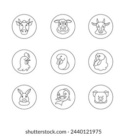animal head linear icons set. outline vector symbol collection, linear style pictogram pack.