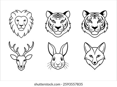 Animal head liner art bundle set on white  BG . best animal bundle set 