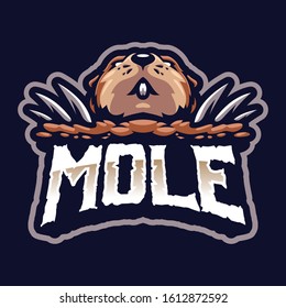 Animal Head Mole Mascot for sports and esports isolate on the dark background