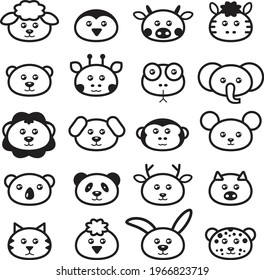 Animal head outline icons. Vector set