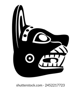 Animal head in profile. Wari culture. Native American design of ancient Peru. Black and white silhouette.