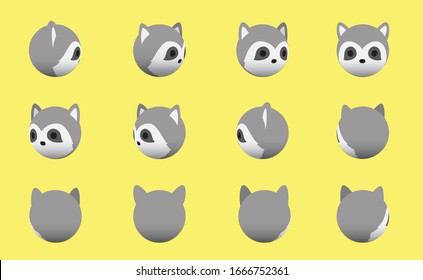 Animal Head Raccoon Animate Spinning Vector Illustration-01