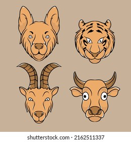 animal head set vector illustration with an attractive appearance for the purposes of branding stickers and so on