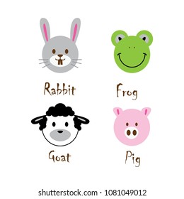 animal head set vector, rabbit, frog, goat and pig 