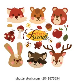 Animal Head Shot Icon, Forest Animal, Cute Cartoon, Vector, Illustration