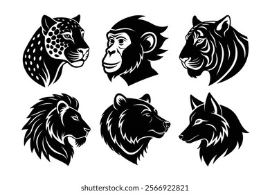 Animal Head Side Profile Silhouettes.