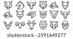 Animal Head Silhouette Bundle Set Vector Illustration Wildlife Icons Deer Lion Wolf Bear