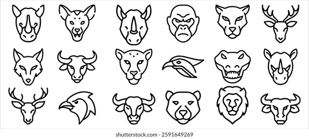 Animal Head Silhouette Bundle Set Vector Illustration Wildlife Icons Deer Lion Wolf Bear