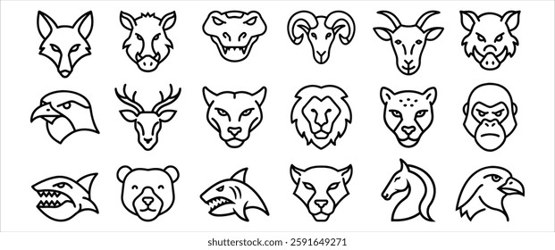 Animal Head Silhouette Bundle Set Vector Illustration Wildlife Icons Deer Lion Wolf Bear