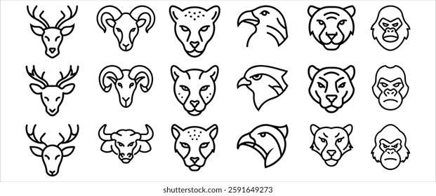 Animal Head Silhouette Bundle Set Vector Illustration Wildlife Icons Deer Lion Wolf Bear