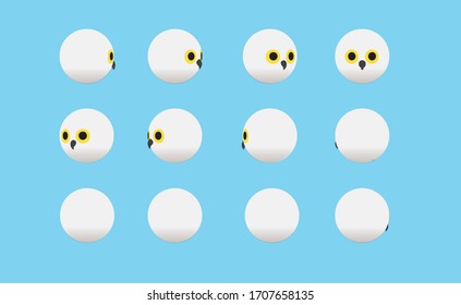 Animal Head Snowy Owl Animate Spinning Vector Illustration