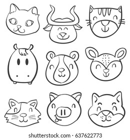Animal head style hand draw doodles