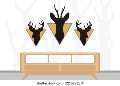 Animal head style wall decoration. Collection of posters with creative designs. vector interior decoration