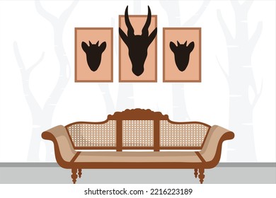 Animal head style wall decoration. Collection of posters with creative designs. vector interior decoration