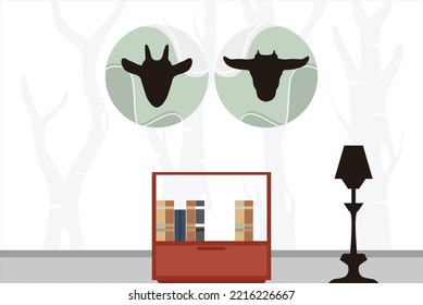 Animal head style wall decoration. Collection of posters with creative designs. vector interior decoration