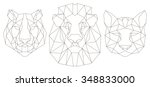 Animal head triangular icon , geometric trendy line design. Vector illustration ready for tattoo or coloring book. Lion, tiger, puma.
