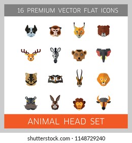 Animal head vector icon set. Cute wild cartoon animals, bear, monkey, lion, elephant, fox. Wildlife concept. Can be used for topics like mammals, zoo, safari, nature