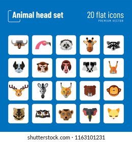 Animal head vector icon set. Cute wild cartoon animals, bear, monkey, lion, elephant, fox. Wildlife concept. Can be used for topics like mammals, zoo, safari, nature