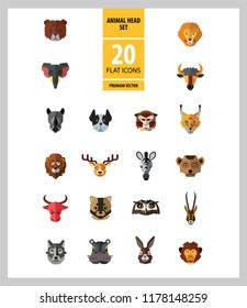 Animal head vector icon set. Cute wild cartoon animals, bear, monkey, lion, elephant, fox. Wildlife concept. Can be used for topics like mammals, zoo, safari, nature