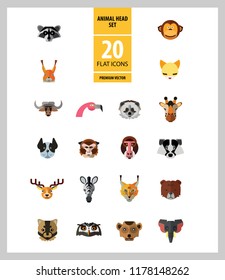 Animal head vector icon set. Cute wild cartoon animals, bear, monkey, lion, elephant, fox. Wildlife concept. Can be used for topics like mammals, zoo, safari, nature