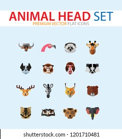 Animal head vector icon set. Cute wild cartoon animals, bear, monkey, lion, elephant, fox. Wildlife concept. Can be used for topics like mammals, zoo, safari, nature