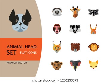 Animal head vector icon set. Cute wild cartoon animals, bear, monkey, lion, elephant, fox. Wildlife concept. Can be used for topics like mammals, zoo, safari, nature