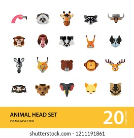 Animal head vector icon set. Cute wild cartoon animals, bear, monkey, lion, elephant, fox. Wildlife concept. Can be used for topics like mammals, zoo, safari, nature