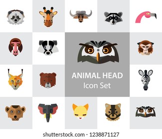 Animal head vector icon set. Cute wild cartoon animals, bear, monkey, lion, elephant, fox. Wildlife concept. Can be used for topics like mammals, zoo, safari, nature