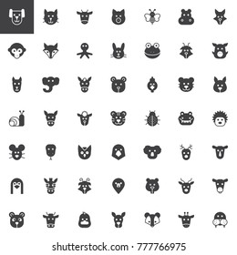 Animal head vector icons set, modern solid symbol collection, filled style pictogram pack. Signs, logo illustration. Set includes icons as  face, insects, bird, marine pets, fauna, nature