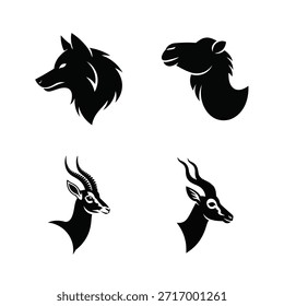 Ilustración de arte de conjunto de Paquete de silueta de Vector de cabeza de animal