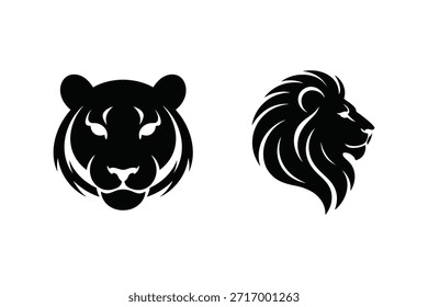 Ilustración de arte de conjunto de Paquete de silueta de Vector de cabeza de animal