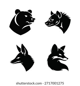 Ilustración de arte de conjunto de Paquete de silueta de Vector de cabeza de animal