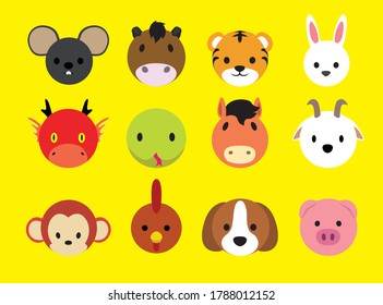 Animal Head Zodiac Set Cartoon Ball Vector Illustration