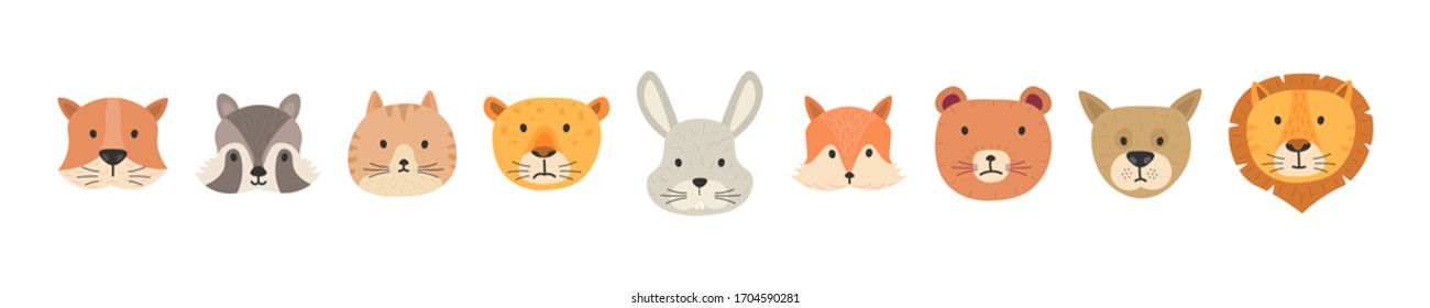 Animal head.Cute simple animal portraits. Hand drawn characters. Can be use for any other ocasion for baby or kid.