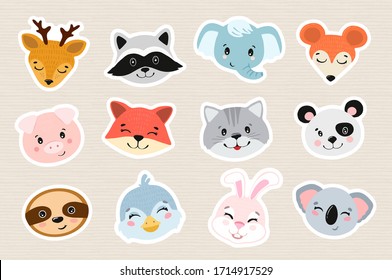 Animal heads illustrations set. Vector illustration of beautiful mammals. 