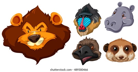 Animal heads on white background illustration