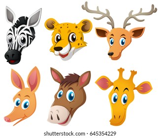 Animal heads on white background illustration