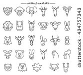 Animal heads in thin line style icons set vector illustration.