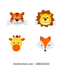 Animal Heads Vector Including Tiger, Lion, Giraffe, Fox.