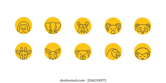Animal Heads vector Line Icons circular