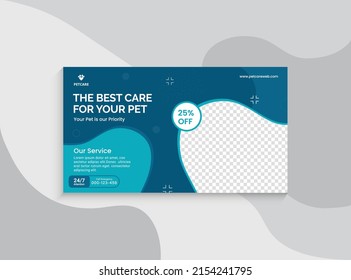 Animal health care and web banner template. Promotion banner design for live business workshop. Video cover for the pet care. Pet clinic social media pet service vector layout.