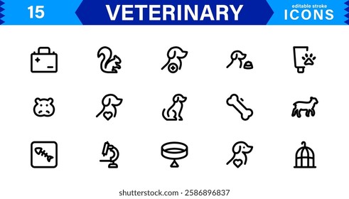 Animal Health and Veterinary Icon Pack. Professional Icons for Vet Clinics, Pet Hospitals, Medical Treatment, and Animal Welfare Designs