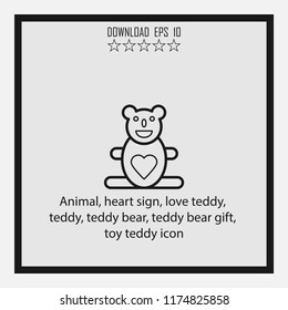 Animal, heart sign, love teddy  line icon