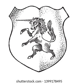 Animal for Heraldry in vintage style. Engraved coat of arms with mythical creature. Medieval Emblems and the logo of the fantasy kingdom