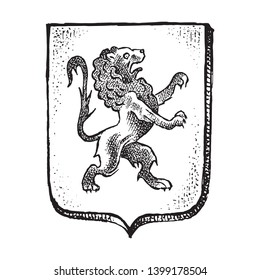 Animal for Heraldry in vintage style. Engraved coat of arms with lion, mythical creature. Medieval Emblems and the logo of the fantasy kingdom