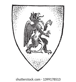 Animal for Heraldry in vintage style. Engraved coat of arms with mythical creature. Medieval Emblems and the logo of the fantasy kingdom