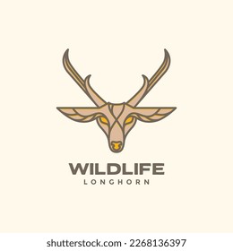 animal herbivore long horn deer simple hipster colored logo design vector