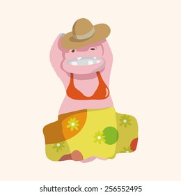 animal hippo summer cartoon theme elements