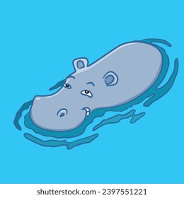 animal hippopotamus in the water flat icon vector print ready for web