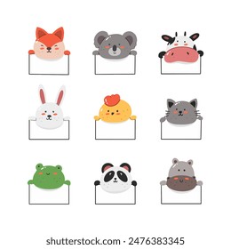 Animal holding blank banner hand drawn vector illustration